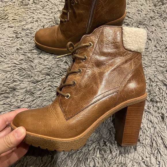 Michael Michael Kors Kim Lace Up Leather Bootie In Dark Caramel Size 7M - Picture 12 of 14